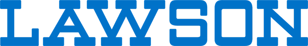 The word LAWSON in bold blue uppercase letters on a black background.